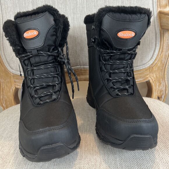 SHULOOK Men 10.5 Snow Boots Waterproof Warm Fur Lined Winter Hiking Boot Nonslip